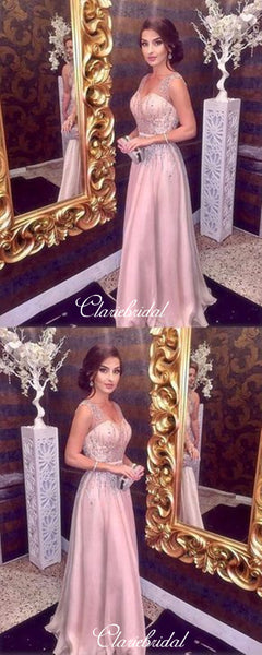 Elegant Beaded Sweet Prom Dresses, Chiffon Modest Prom Dresses