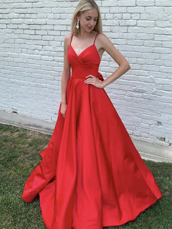 Red Color New Prom Dresses Long, Spaghetti Straps A-line Prom Dresses, 2020 Prom Dresses