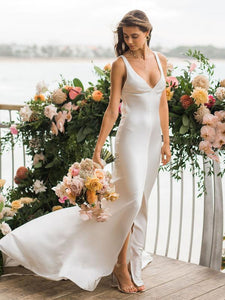 New Arrival Simple Wedding Dresses, V-neck Popular Beach Wedding Dresses