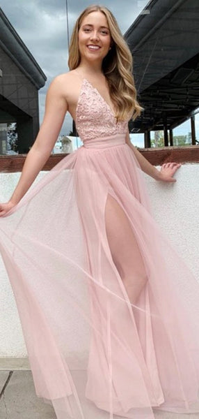 Sexy V-neck Long Prom Dresses, Lace Evening Party Prom Dresses, Long Prom Dresses