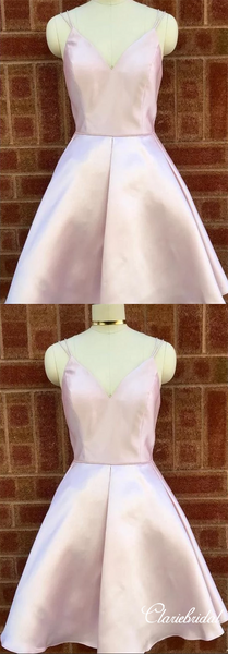 Lovely Pink Satin Short Prom Dresses, Homecoming Dresses
