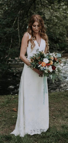 Sleeveless Lace Wedding Dresses, V-neck Wedding Dresses, Popular Wedding Dresses