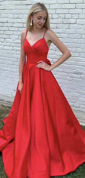 Red Color New Prom Dresses Long, Spaghetti Straps A-line Prom Dresses, 2020 Prom Dresses