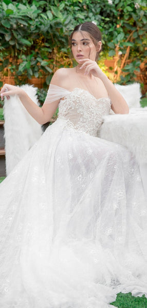 Off The Shoulder Elegant Lace Wedding Dresses, 2020 Bridal Gowns, Modest Wedding Dresses