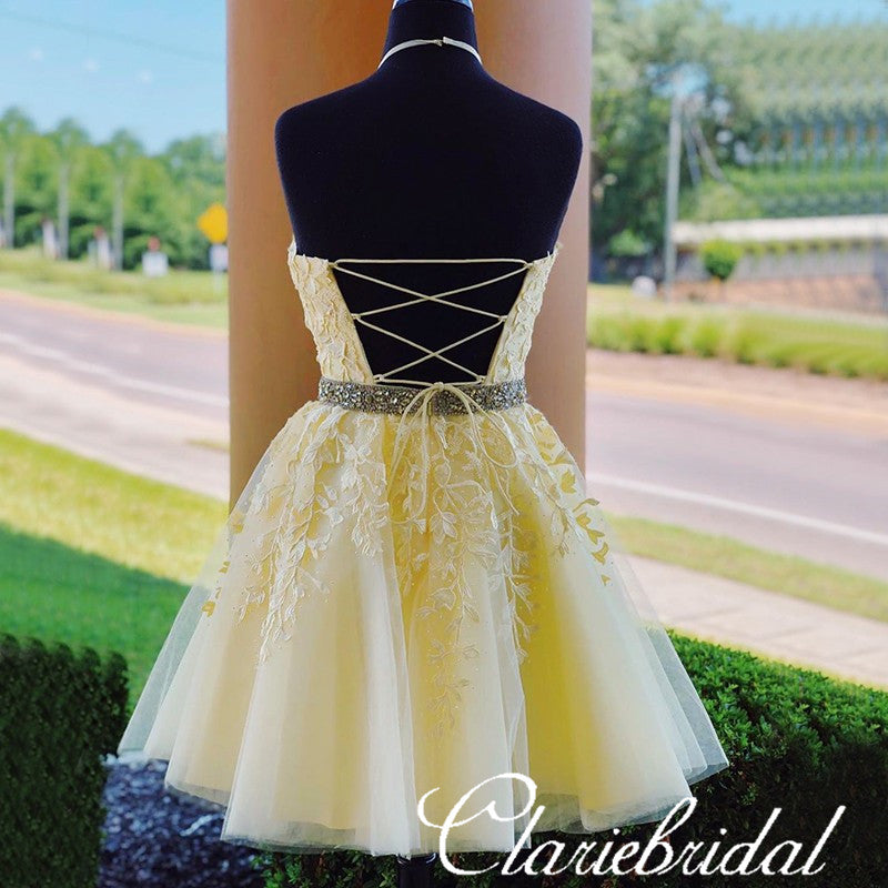 light yellow short prom dresses Yellow Short Homecoming Dress Tulle Short Prom Dresses Princess Gowns SELINADRESS