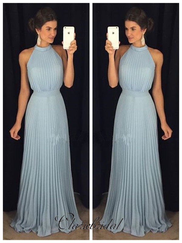 Simple Custom Design Prom Dresses, Halter Cheap Long Prom Dresses