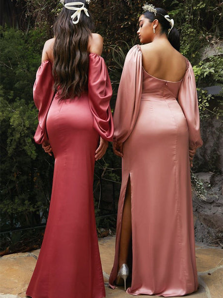 Off Shoulder Long Sleeves Mermaid Prom Dresses, Plus Size Prom Dresses, Long Bridesmaid Dresses, 2023 Prom Dresses