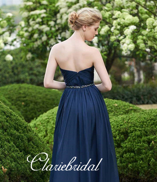 Mismatched Navy Chiffon Beaded Long Bridesmaid Dresses