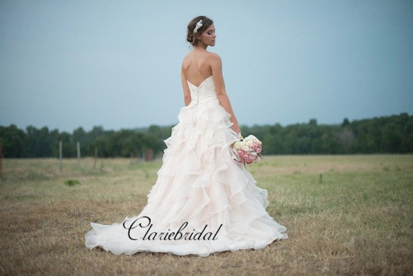 Popular Organza A-line Design Wedding Dresses, Modest Strapless Wedding Dresses