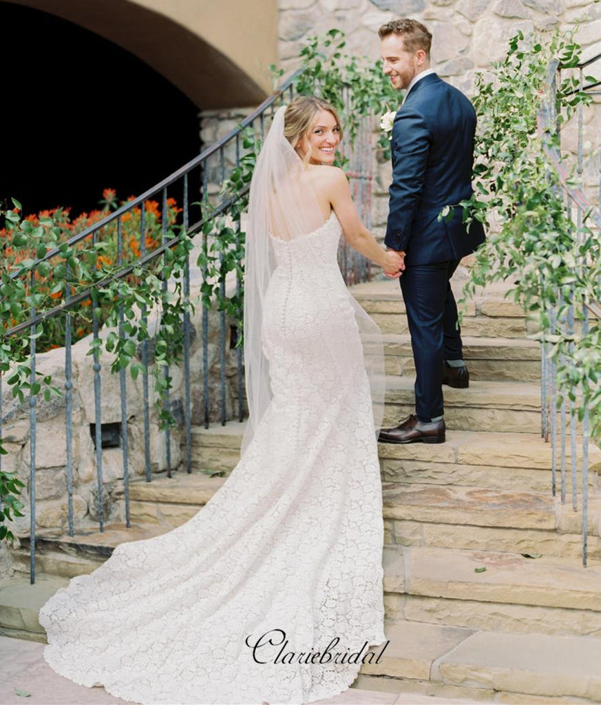 strapless sweetheart lace mermaid wedding dress Tulle Mermaid Sweetheart Lace Appliques Wedding Dresses, Bridal Gown, MW744