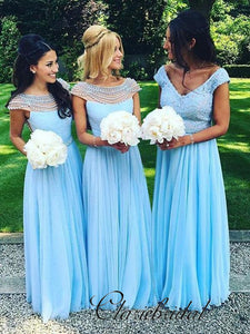 A-line Chiffon Pearls Bridesmaid Dresses, Wedding Guest Dresses