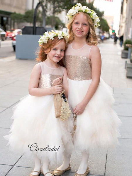 Fluffy Flower Girl Dresses, Sequins Little Girl Wedding Dresses
