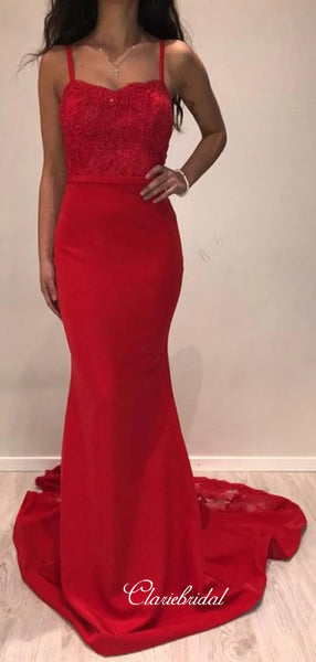 Red Lace School Party Prom Dresses, Popular Mermaid Long Prom Dresses