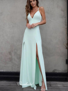 Spaghetti Straps Long Prom Dresses, Simple Cheap Prom Dresses