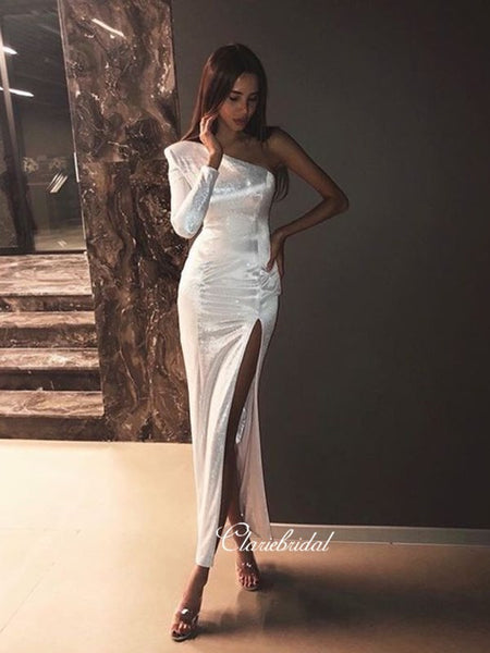 One Shoulder Long Sleeves Prom Dresses, Fashion Long Prom Dresses, 2020 Prom Dresses