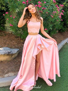 Two Pieces Lace Prom Dresses, School Party Long Prom Dresses, 2020 Prom Dresses