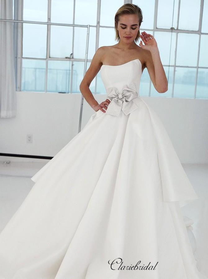 Strapless A-line Satin Wedding Dresses, Elegant Unique Wedding Dresses ClaireBridal Strapless A-line Satin Wedding Dresses, Elegant Unique Wedding Dresses ClaireBridal