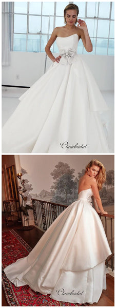 Strapless A-line Satin Wedding Dresses, Elegant Unique Wedding Dresses