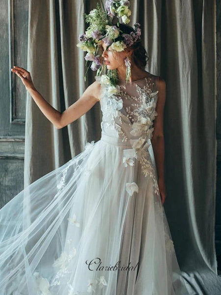 Long Sleeves Appliques Wedding Dresses, Elegant A-line Wedding Dresses