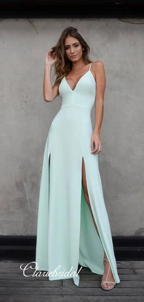 Spaghetti Straps Long Prom Dresses, Simple Cheap Prom Dresses