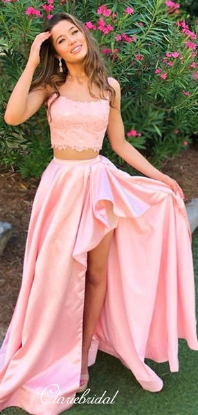 Two Pieces Lace Prom Dresses, School Party Long Prom Dresses, 2020 Prom Dresses