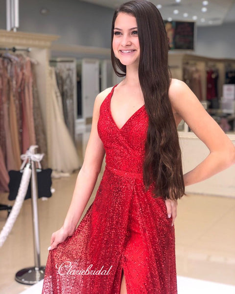 High Slit Sequins Long Prom Dresses, Simple Prom Dresses, 2020 Prom Dr ClaireBridal High Slit Sequins Long Prom Dresses, Simple Prom Dresses, 2020 Prom Dr ClaireBridal