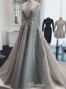 Modest V-neck Appliques Prom Dresses, Lace A-line Party Prom Dresses 2020