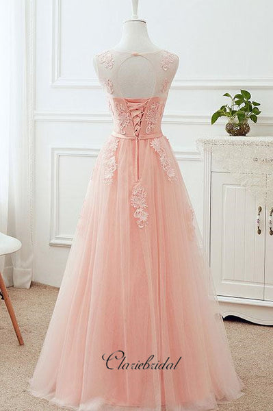 Sweet Tulle Long Prom Dresses, Evening Party Appliques Prom Dresses, Newest Prom Dresses