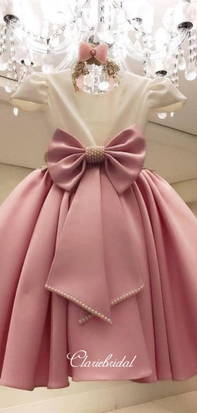 Cap Sleeves Satin Flower Girl Dresses, Beaded Lovely Flower Girl Dresses
