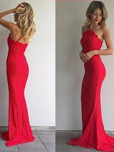 Red Color Lace Prom Dresses, Mermaid Prom Dresses, Newest 2020 Prom Dresses