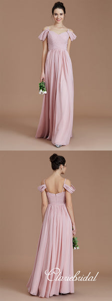Off Shoulder A-line Chiffon Simple Blush Pink Bridesmaid Dresses