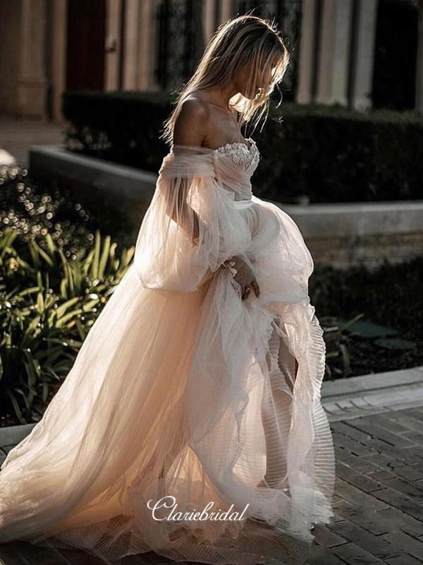 Elegant Long A-line Wedding Dresses, Fancy Wedding Dresses, 2020 Bridal Gowns