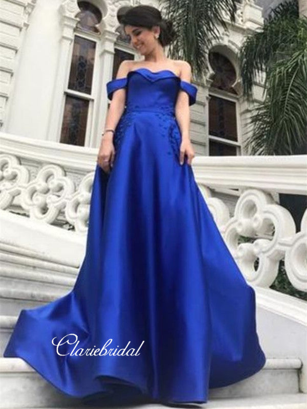 Royal Blue Off The Shoulder Prom Dresses Long, A-line Prom Dresses