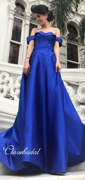 Royal Blue Off The Shoulder Prom Dresses Long, A-line Prom Dresses