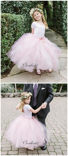 Cap Sleeves Tulle Flower Girl Dresses, Princess Little Girl Dresses