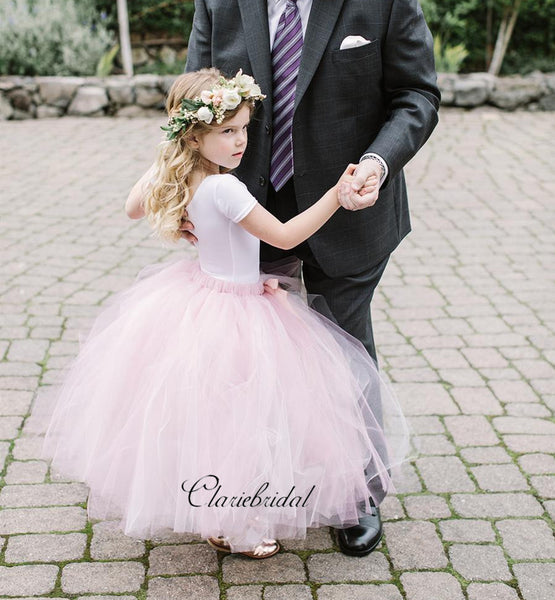 Cap Sleeves Tulle Flower Girl Dresses, Princess Little Girl Dresses