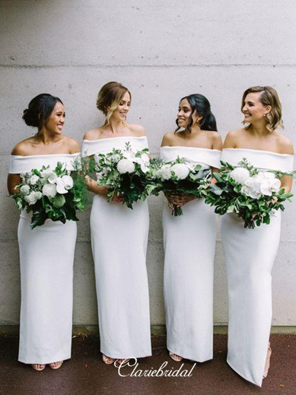 Off The Shoulder Bridesmaid Dresses, Simple White Color Bridesmaid Dresses