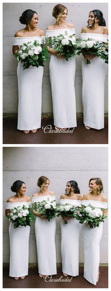 Off The Shoulder Bridesmaid Dresses, Simple White Color Bridesmaid Dresses
