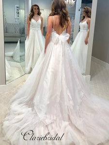 Elegant Spaghetti Straps Wedding Dresses, A-line Rosette Lace Bridal Gowns