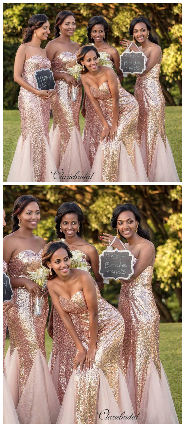 Strapless Sequins Bridesmaid Dresses, Mermaid Sequins Bridesmaid Dress –  ClaireBridal
