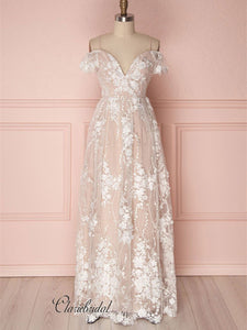Straps Pearls Elegant Lace Wedding Dresses, Popular Custom Bridal Gowns, Wedding Dresses