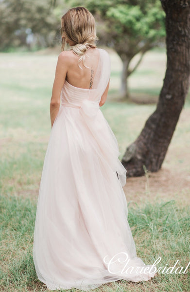 Lovely Pale Pink Tulle Long Bridesmaid Dresses, Wedding Guest Dresses