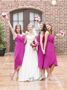 Spaghetti Straps High Low Bridesmaid Dresses, Slit Bridesmaid Dresses