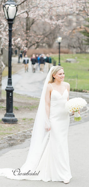 Spaghetti Straps Open Back Wedding Dresses, Simple Design Cheap Wedding Dresses