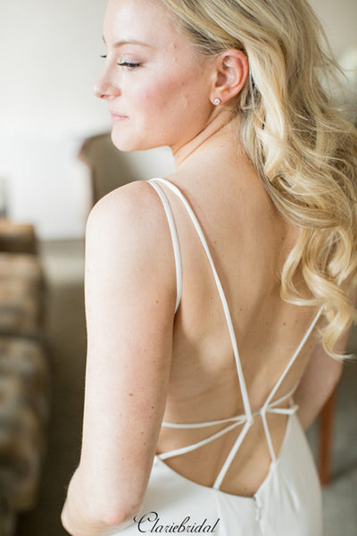Spaghetti Straps Open Back Wedding Dresses, Simple Design Cheap Wedding Dresses