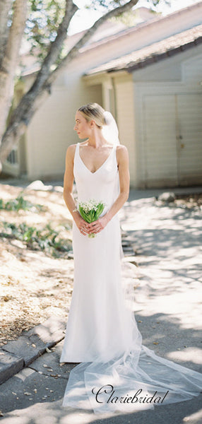 Simple V-neck Design Wedding Dresses, Newest Lace V-back Wedding Dresses