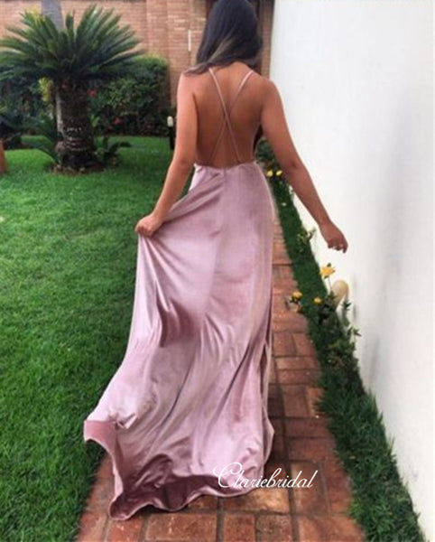 Simple Long Prom Dresses, Deep V-neck Prom Dresses, Cheap Prom Dresses