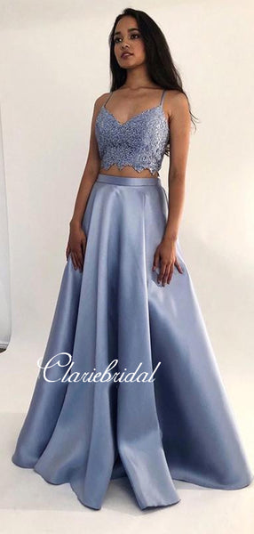 Two Pieces Prom Dresses, Lace Prom Dresses, A-line Prom Dresses