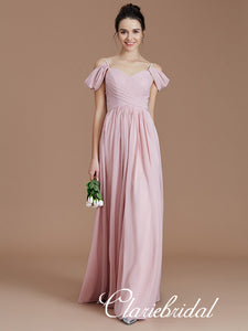 Off Shoulder A-line Chiffon Simple Blush Pink Bridesmaid Dresses