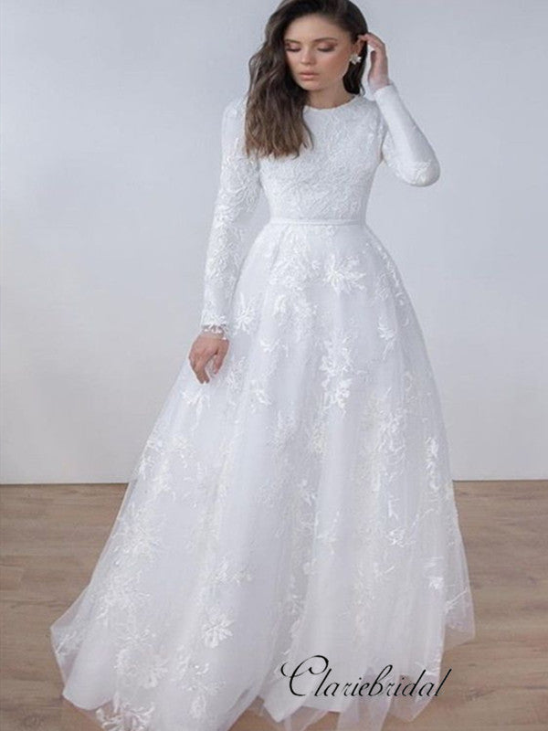 Newest Popular Lace Long Sleeves A-line Wedding Dresses
